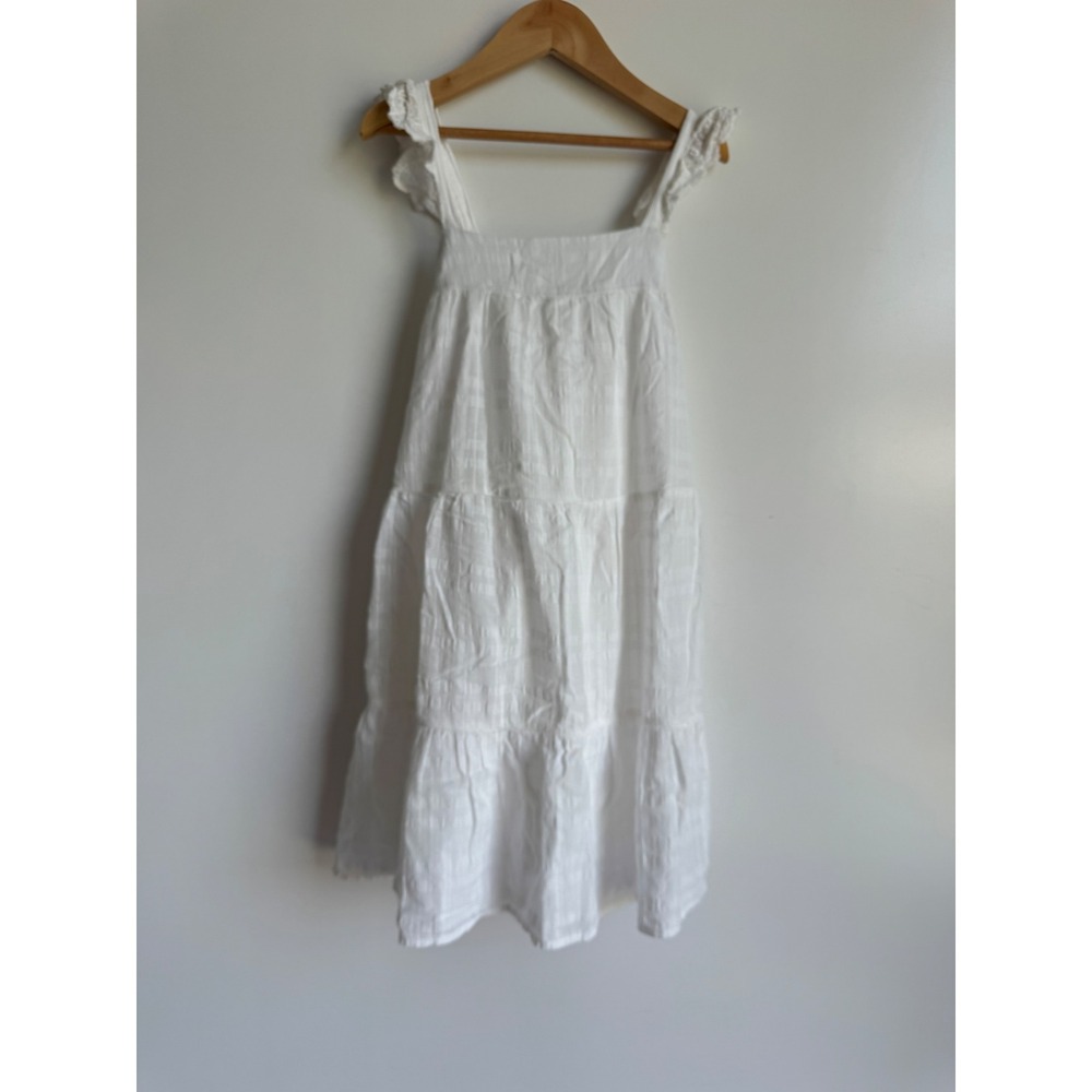 Hello Franki Girls White Cotton Tiered Ruffle Eyelet Lace Strap Dress Girls 12